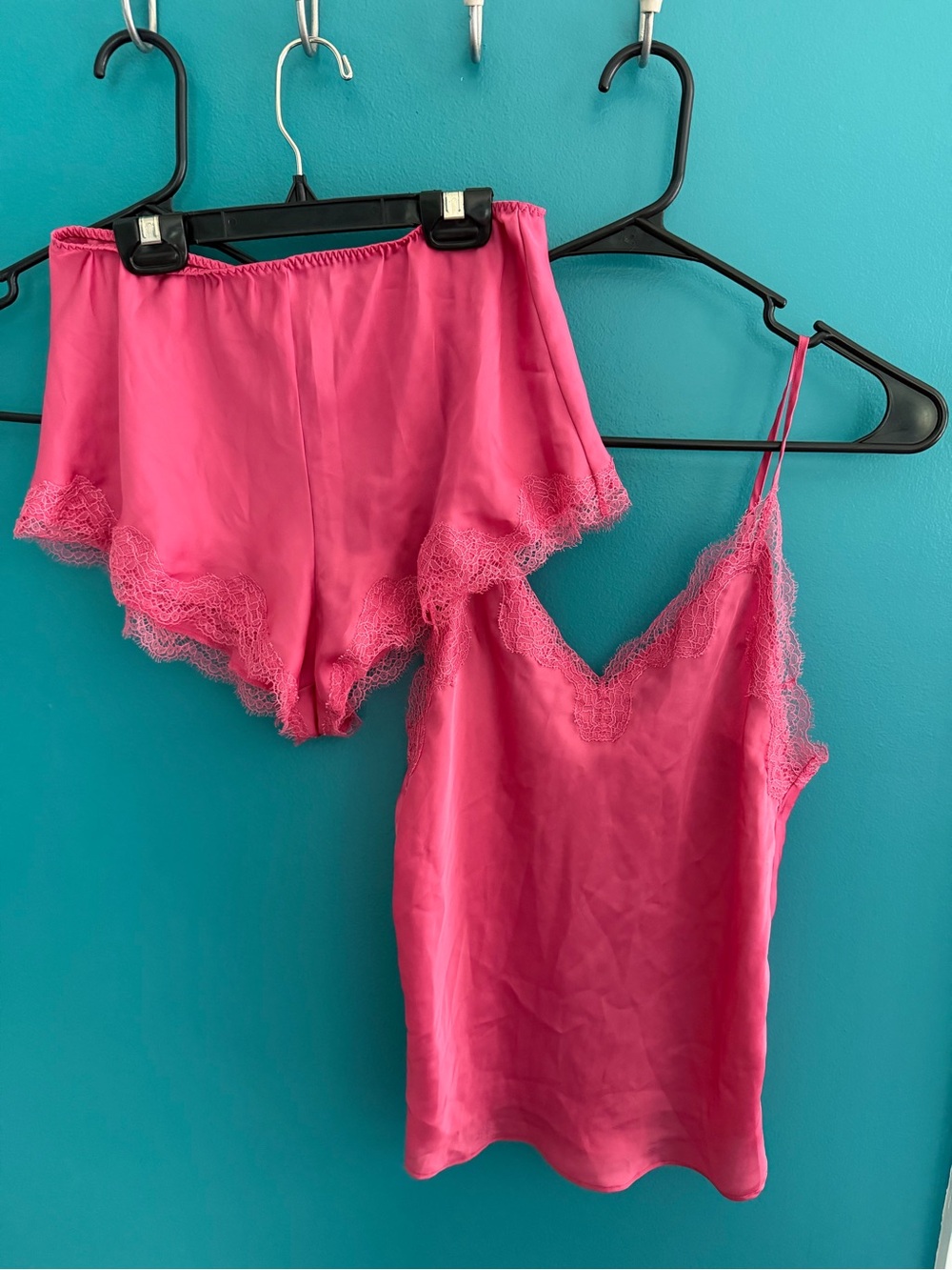 Victoria's Secret Hot Pink Satin Cami & Shorts Set